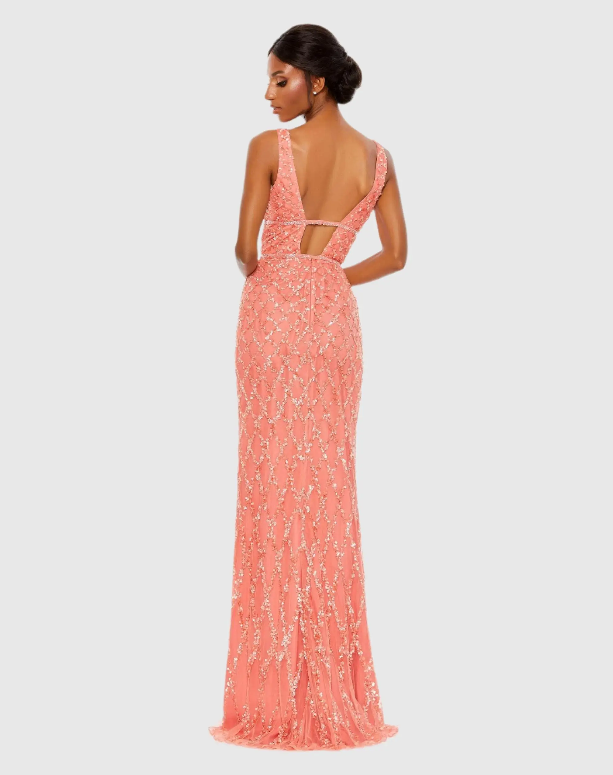 Pink Sequin Embellished Sleeveless Column Gown - Image 3
