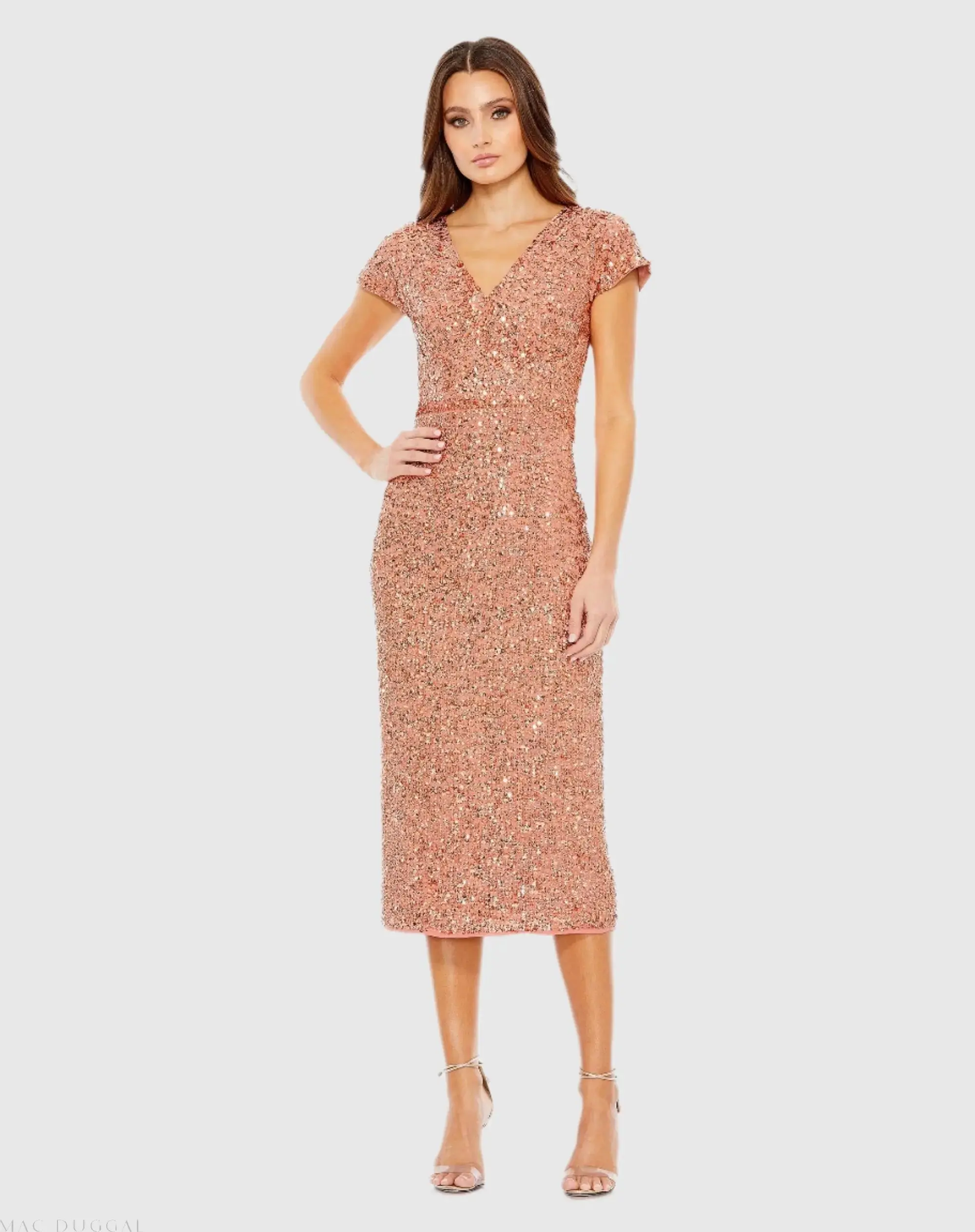 Sequined Cap Sleeve Wrap Over Cocktail Dress - Image 2