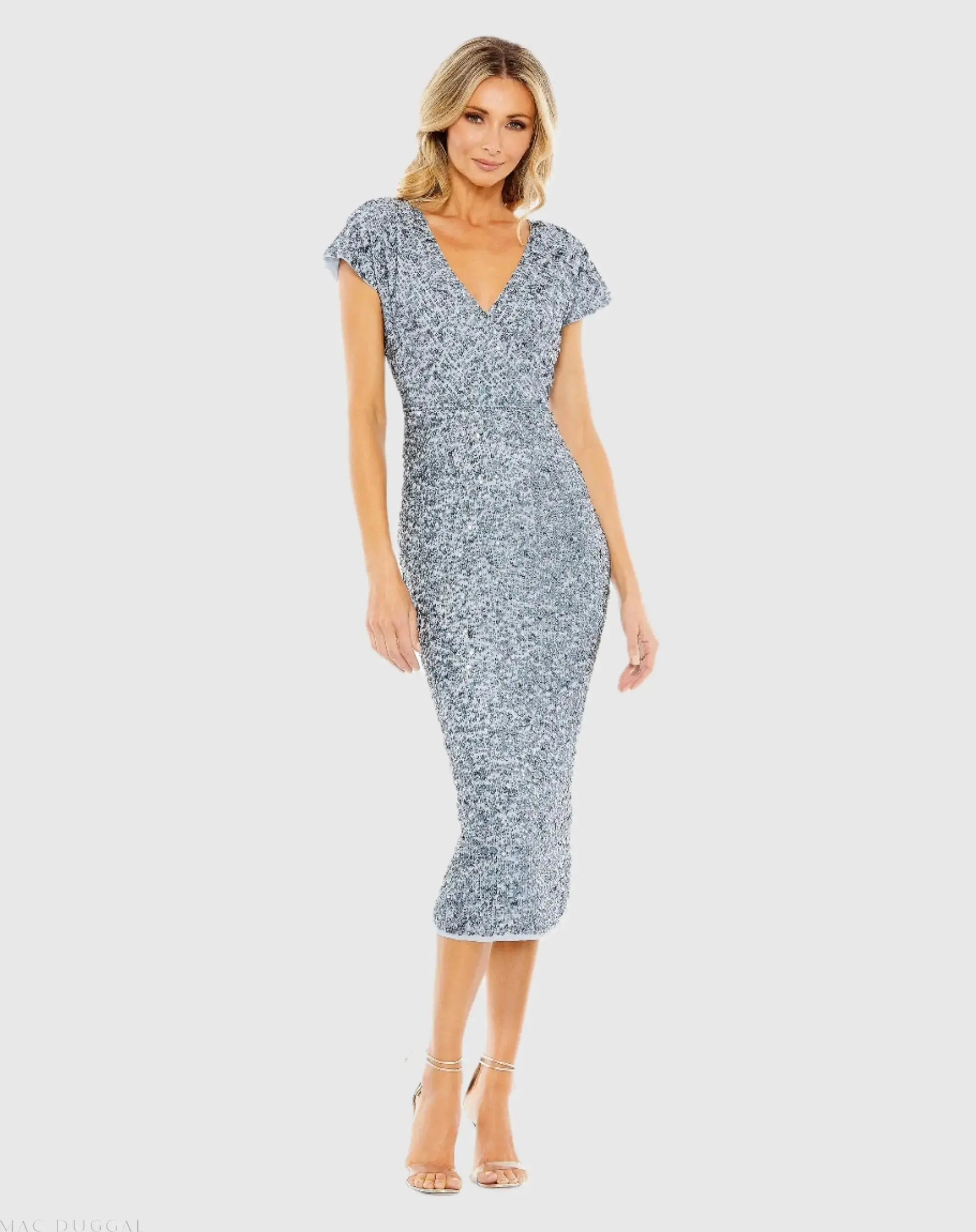 Sequined Cap Sleeve Wrap Over Cocktail Dress - Image 3