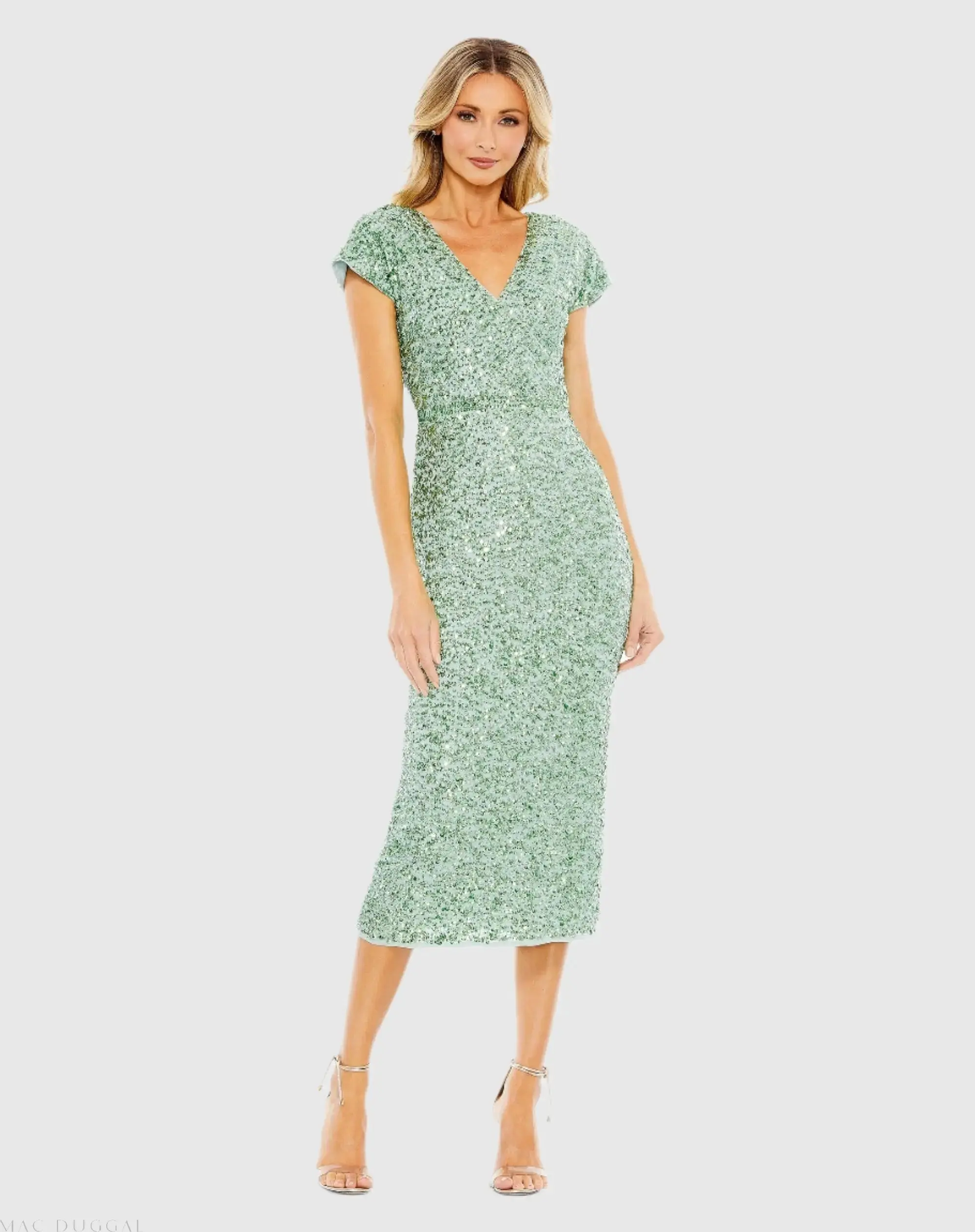 Sequined Cap Sleeve Wrap Over Cocktail Dress - Image 4