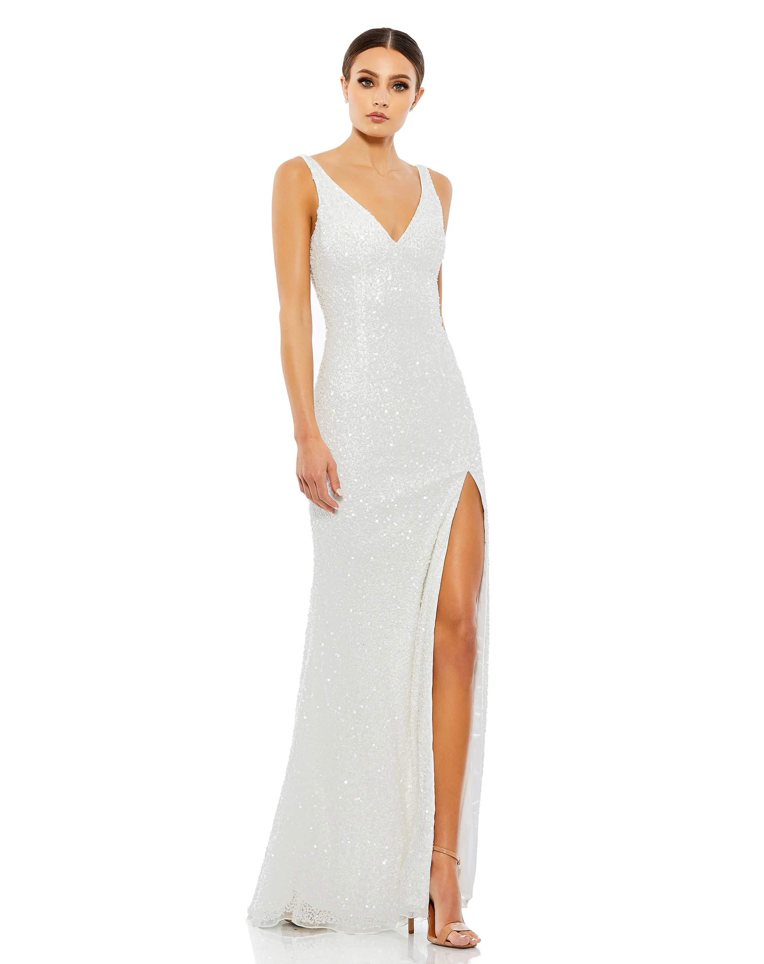 Sequined Sleeveless V Neck Side Slit Gown - Image 2
