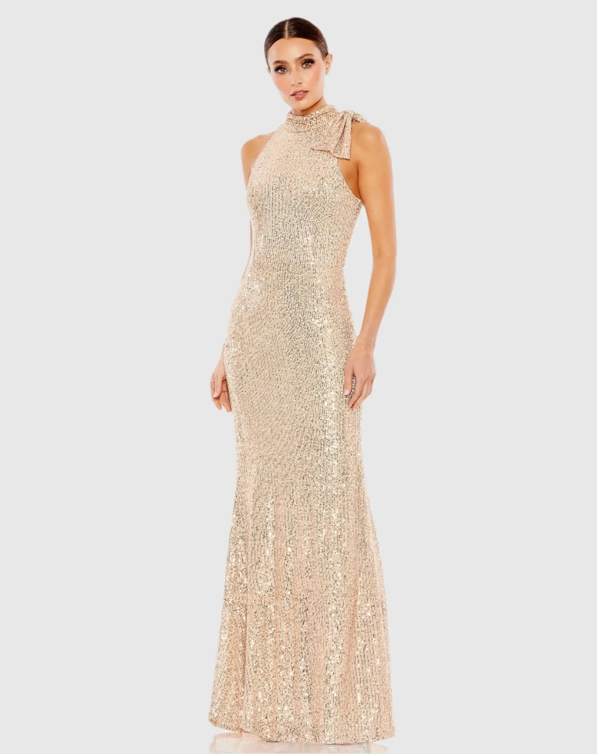 Sequined Soft Tie Halter Neck Column Gown - Image 2