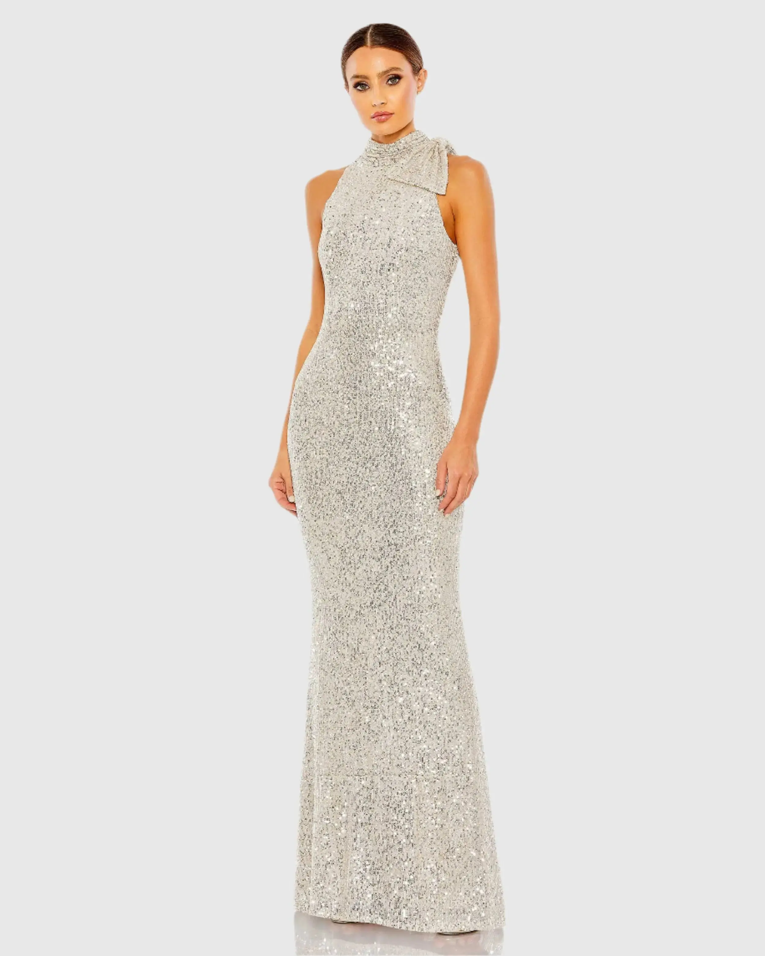 Sequined Soft Tie Halter Neck Column Gown - Image 3