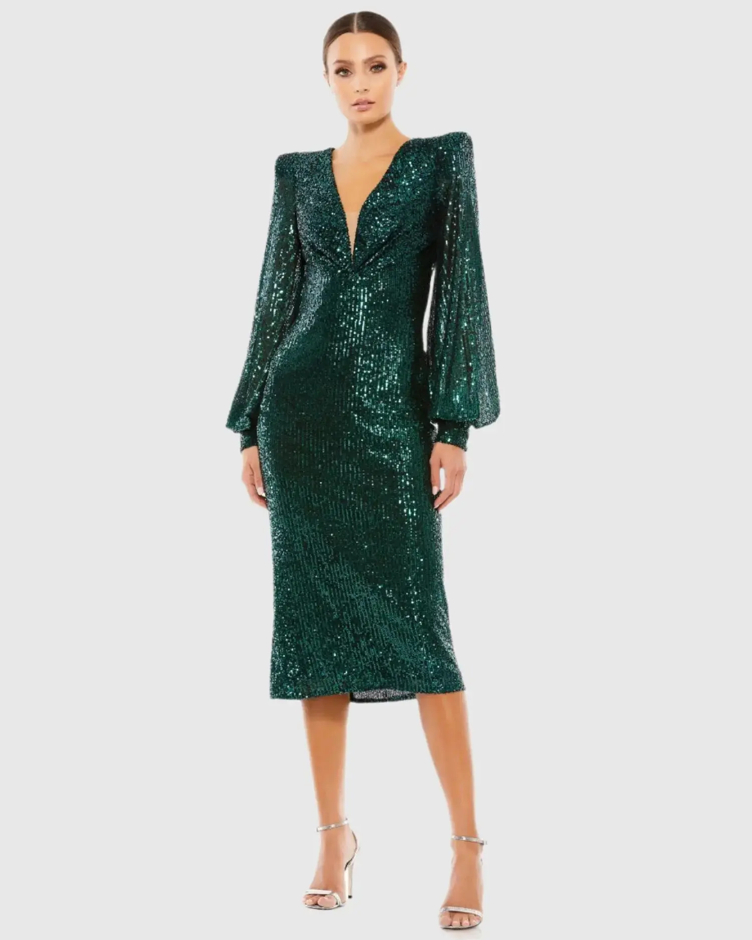 Sequined Structured Bishop Sleeve Midi Dress - Image 2