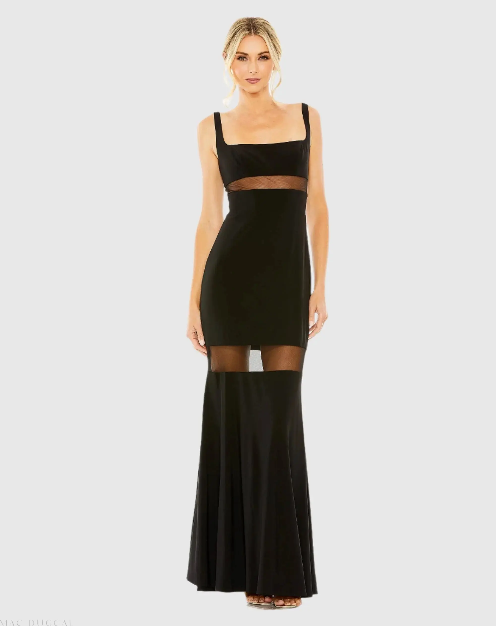 Black Sleeveless Sheer Mesh Panel Column Gown - FINAL SALE