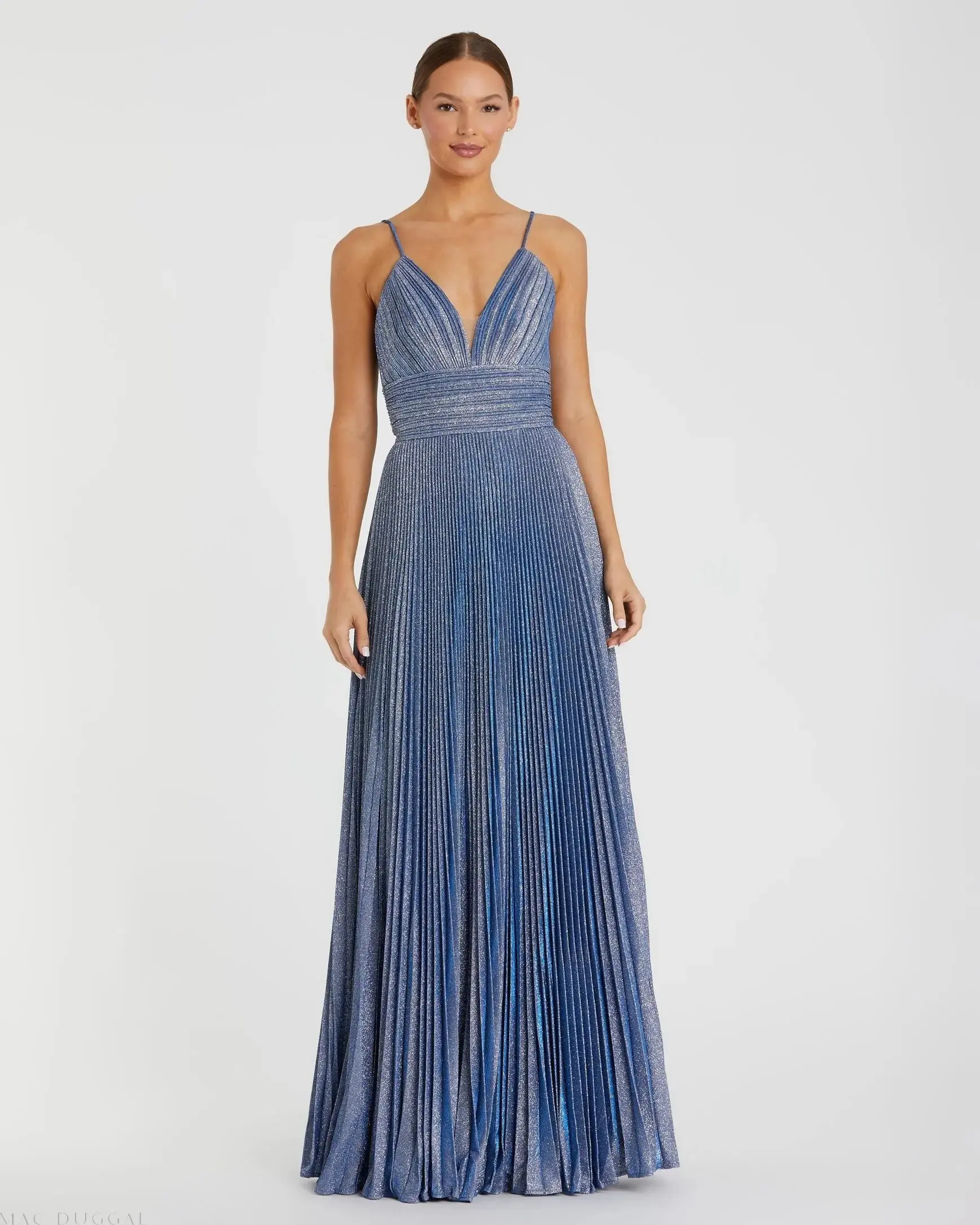 Shimmer Pleated V-Neck Gown - Image 2