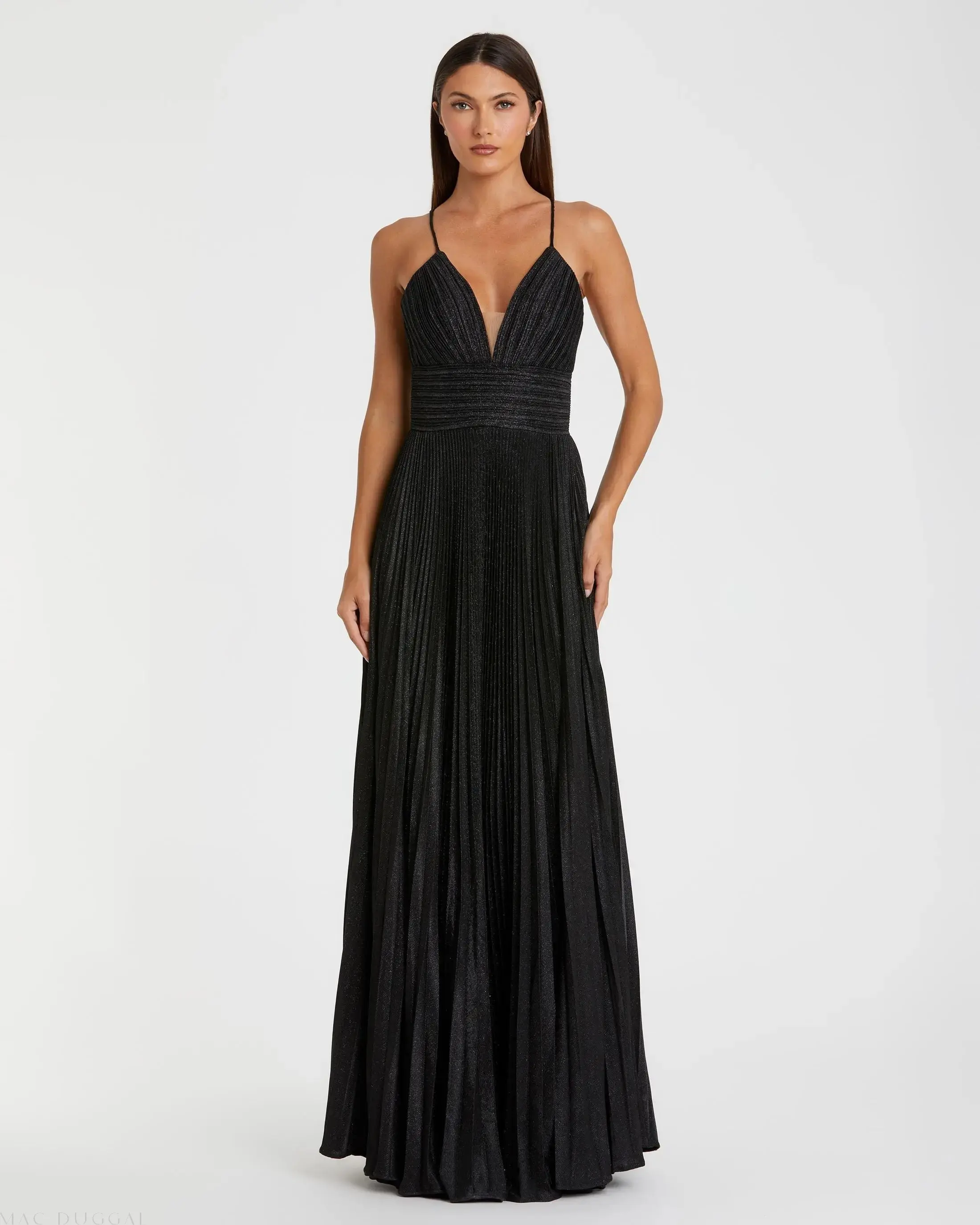 Shimmer Pleated V-Neck Gown - Image 3