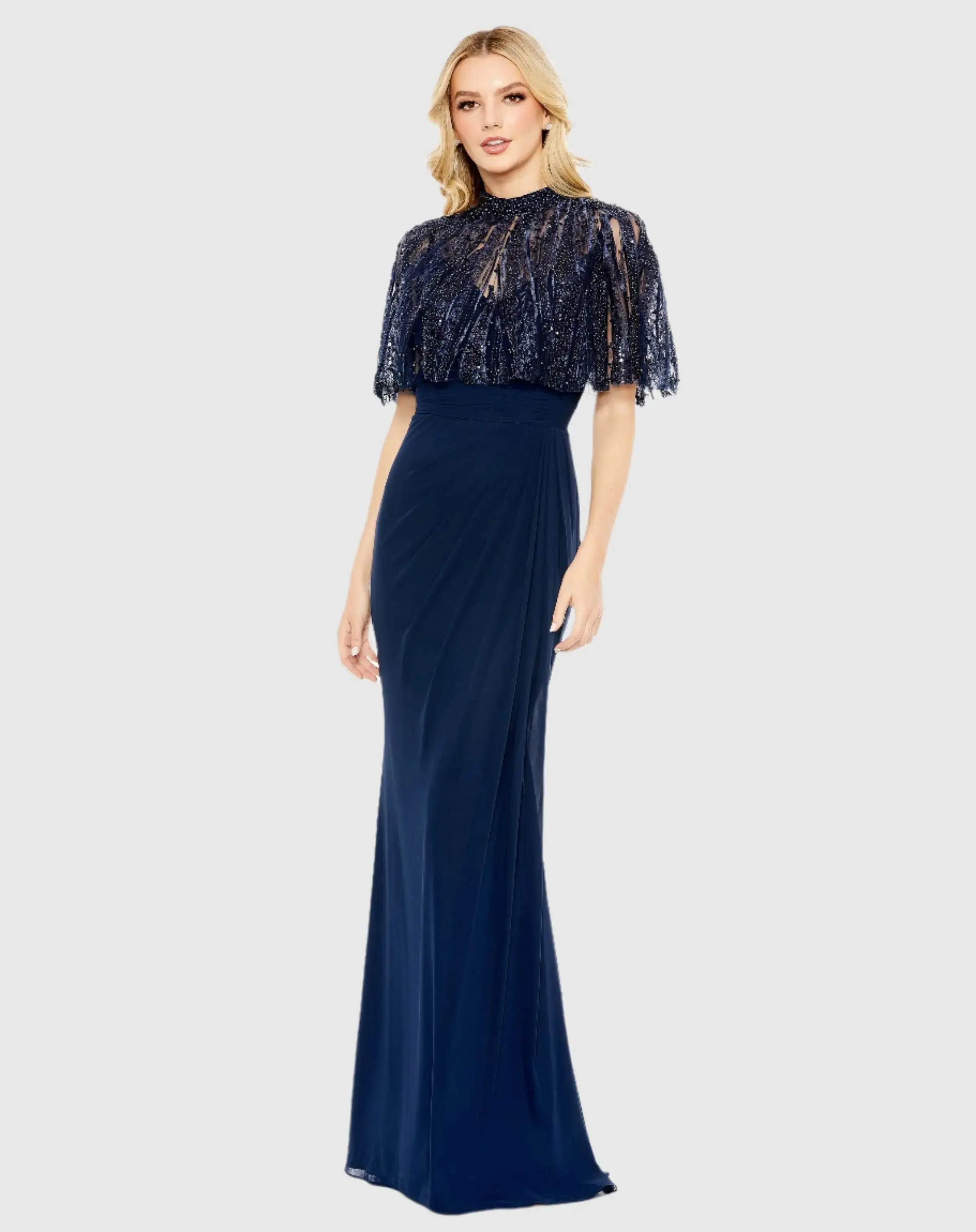 Sleeveless Gown With Embellished Cape - Image 2