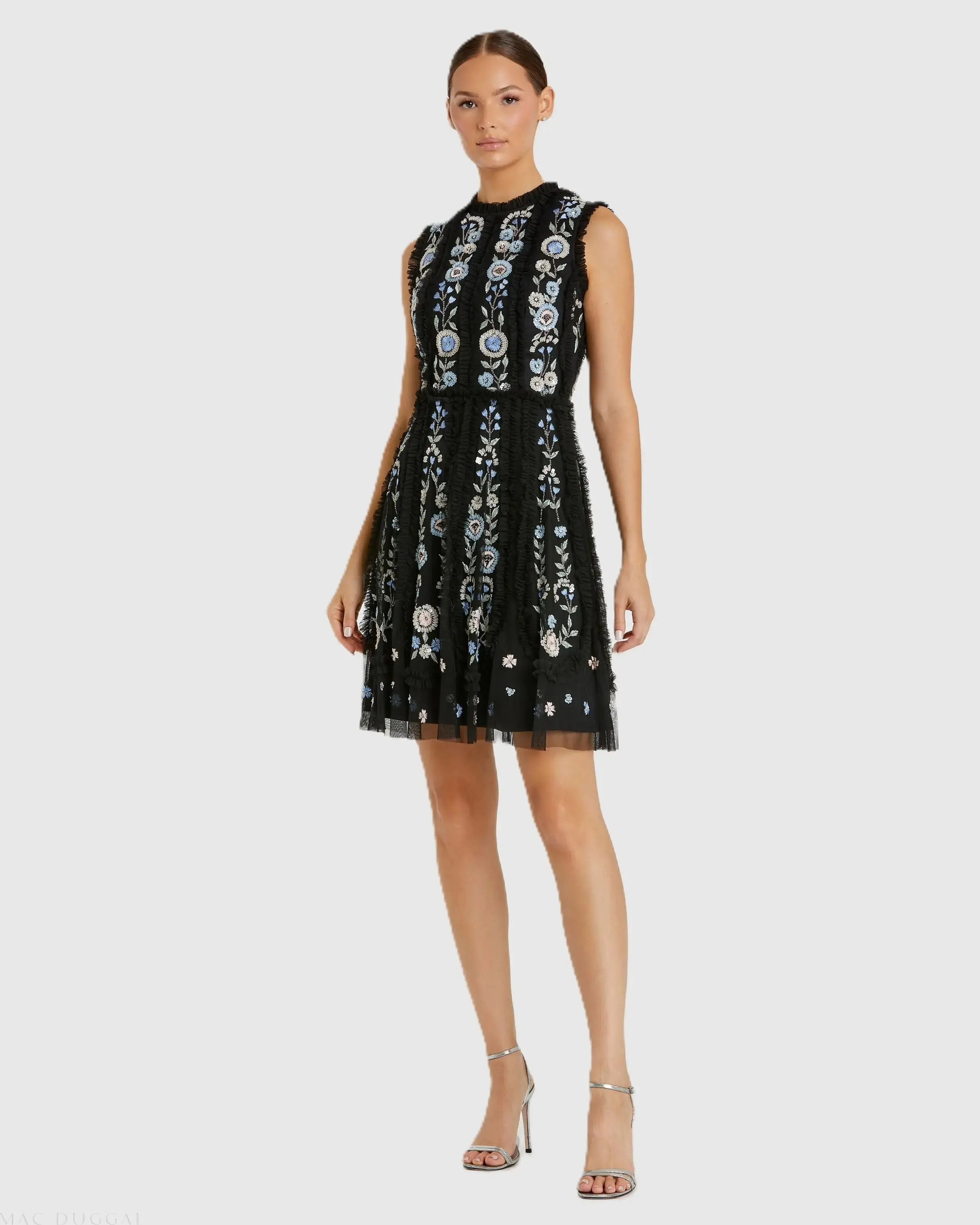 Sleeveless High Neck Embroidered Mini Dress - Image 3