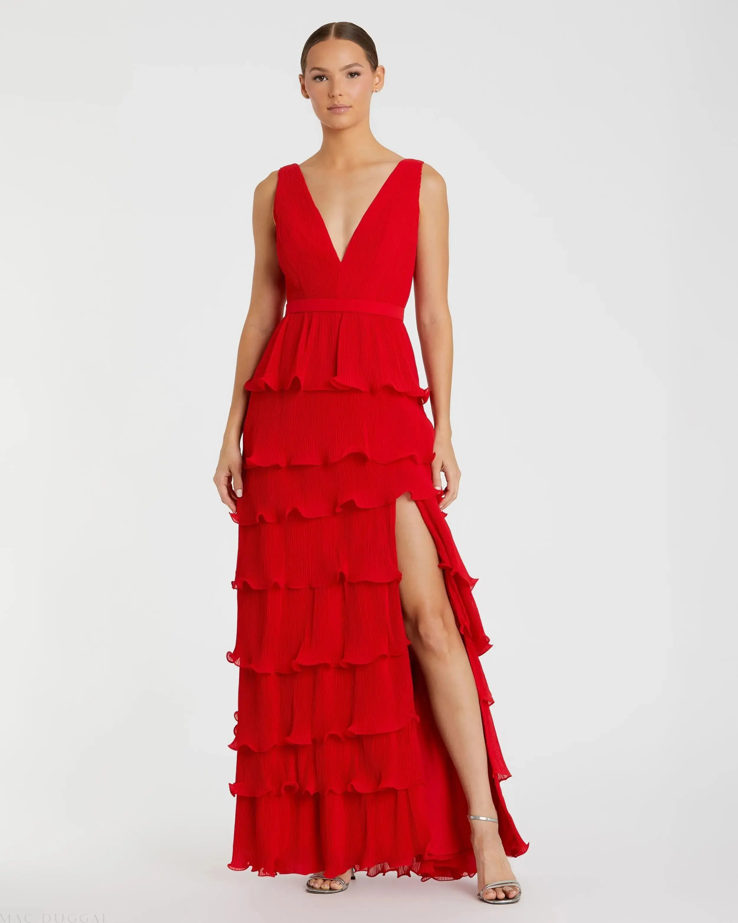 Sleeveless Ruffle Tiered V Neck Gown - Image 3