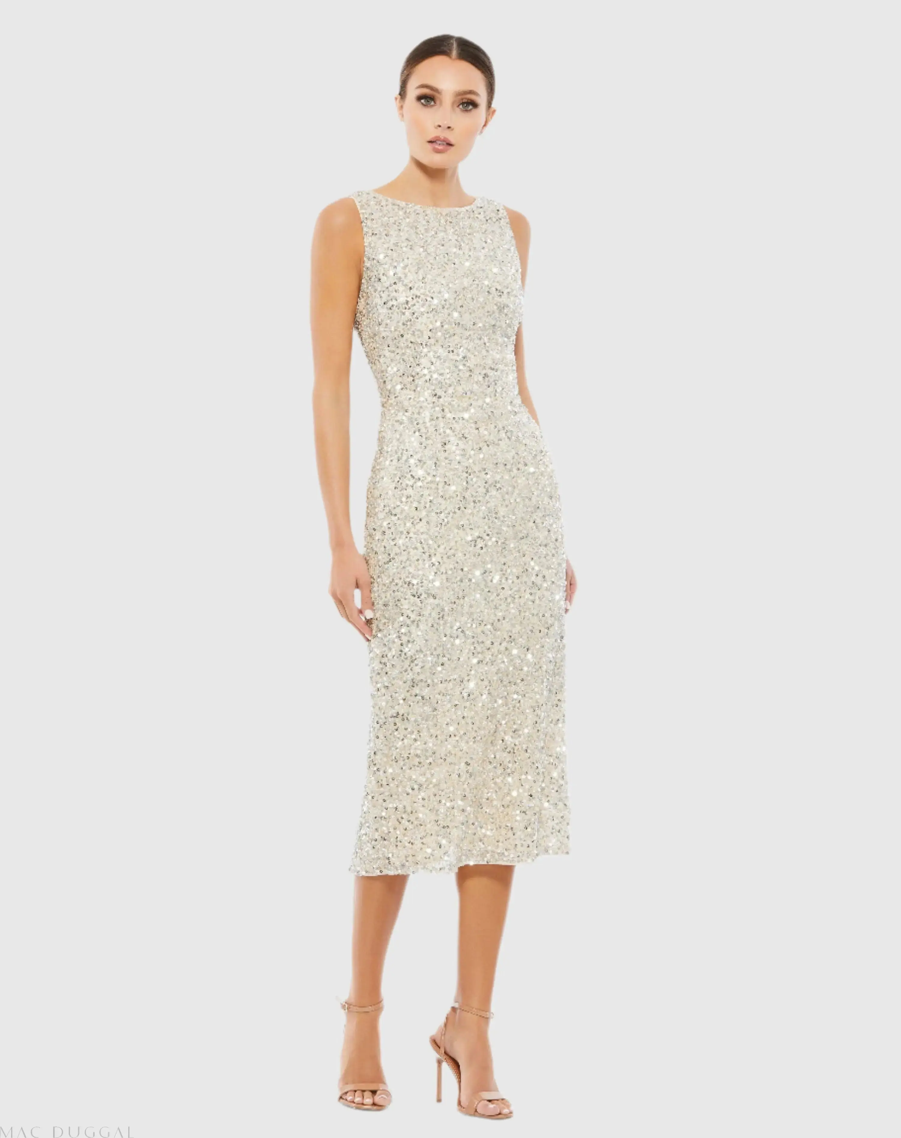 Sleeveless Sequined Midi Sheath Dress - Image 3
