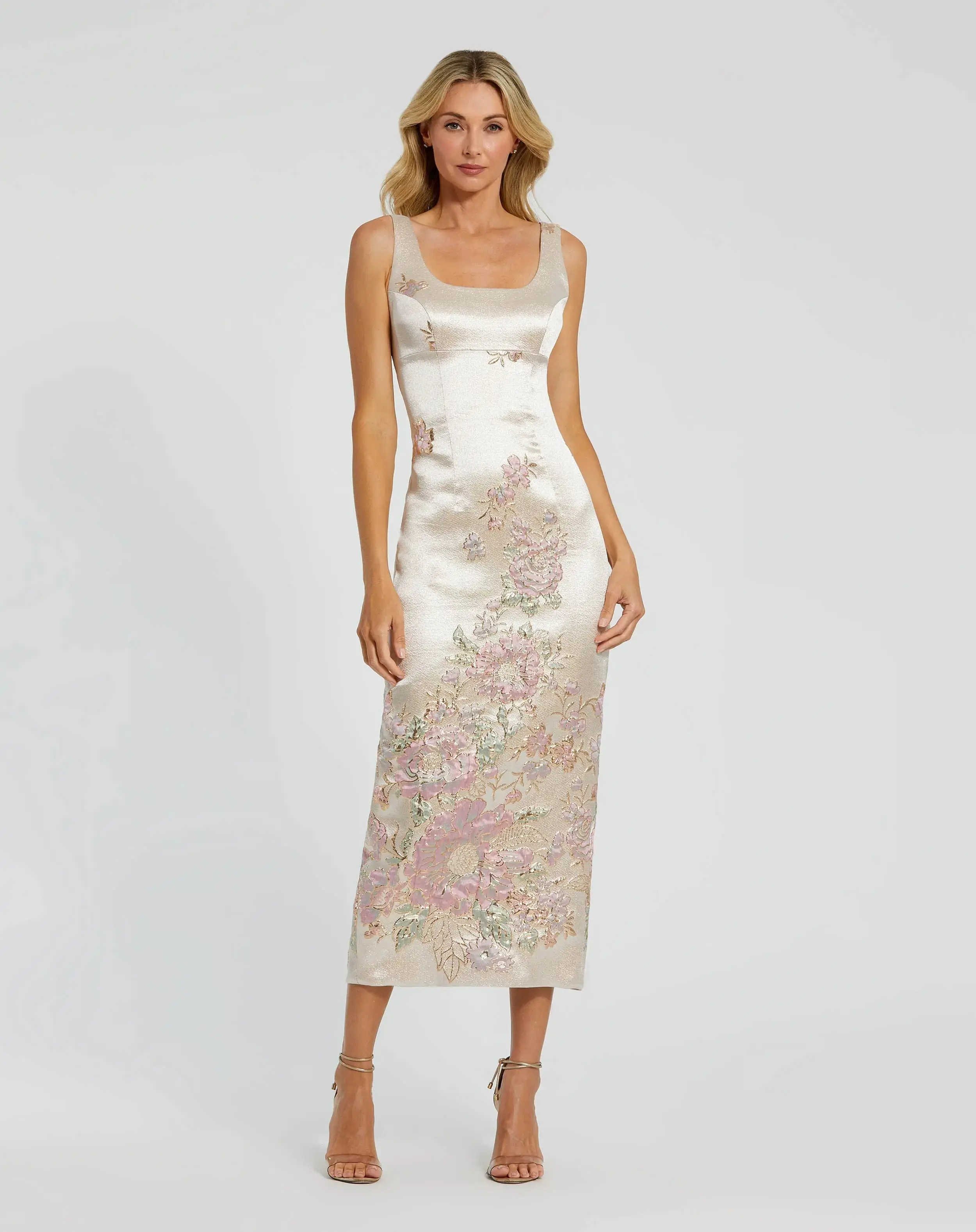 Slim Strap Scoop Neck Bustier Brocade Midi Dress - Image 2