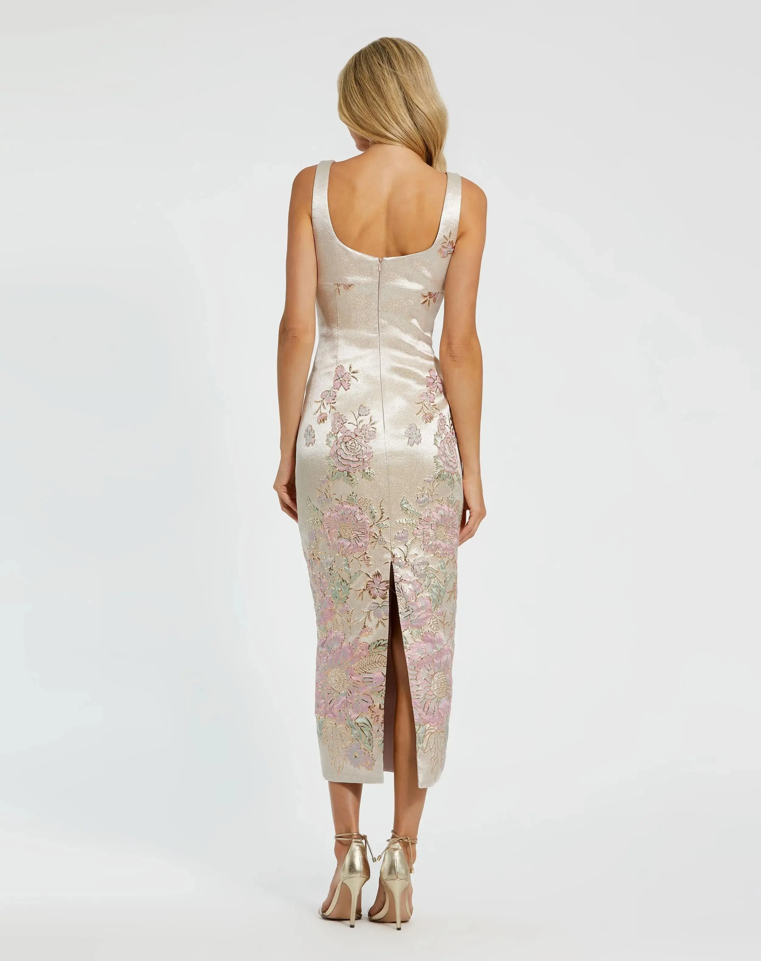 Slim Strap Scoop Neck Bustier Brocade Midi Dress - Image 4