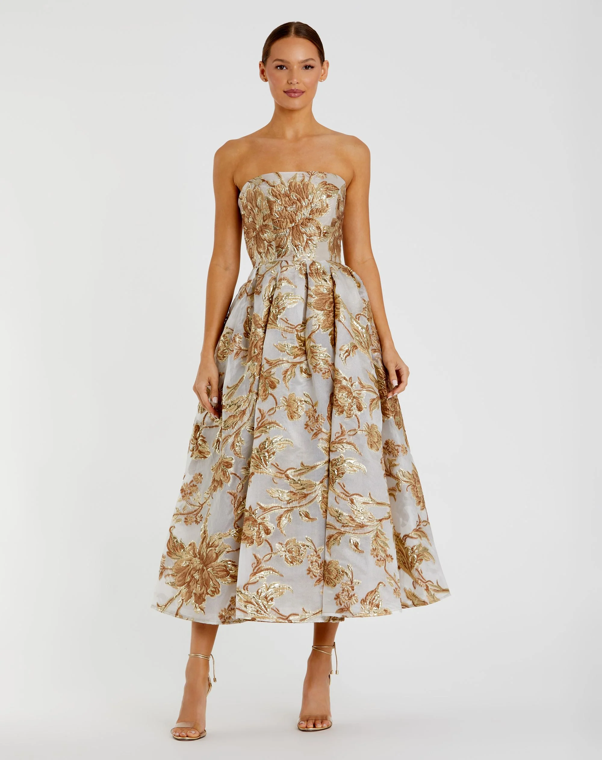 Strapless Brocade Midi Dress with Pockets - Image 2