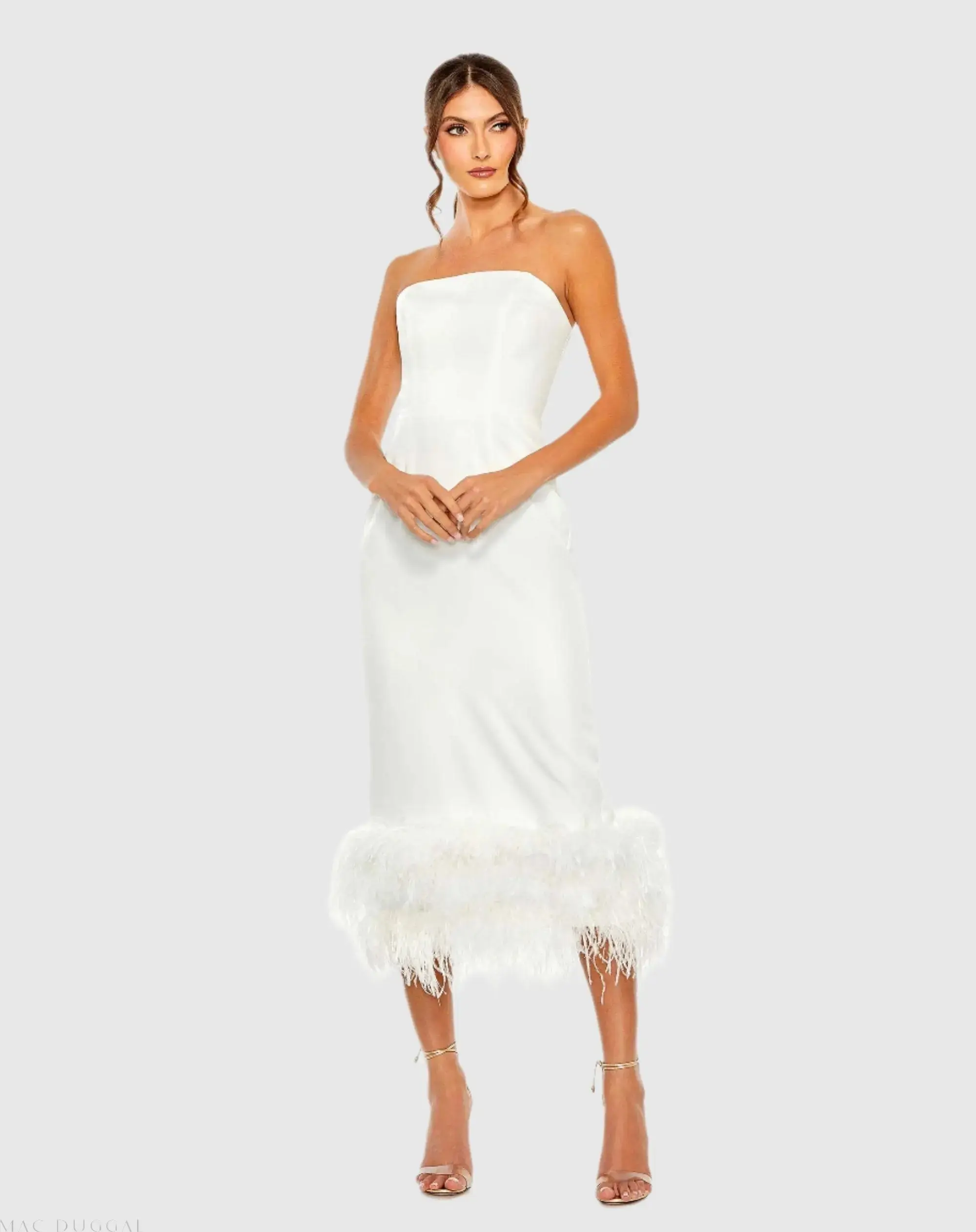 White Strapless Dress with Feather Trim - FINAL SALE