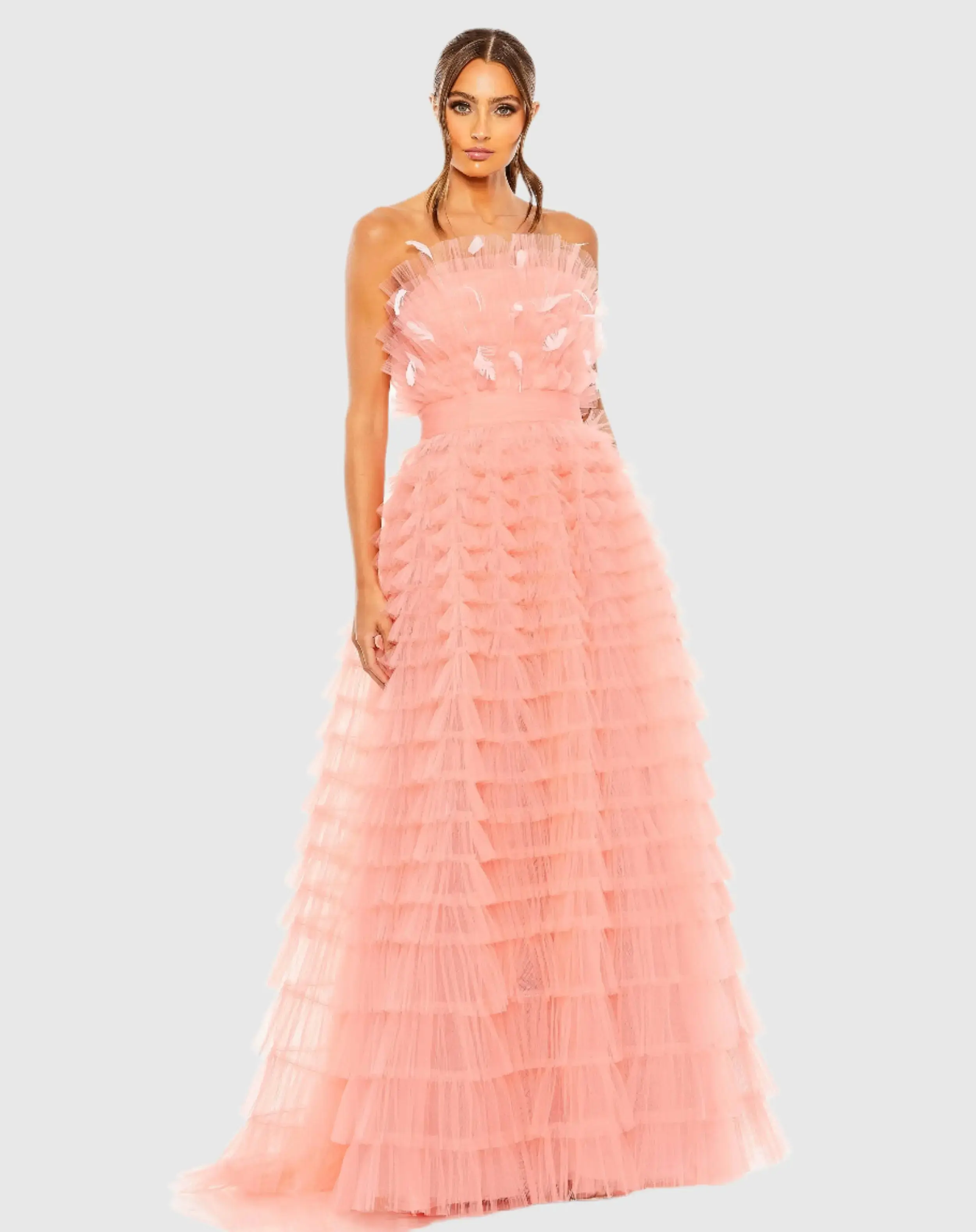 Strapless Ruffle Gown with Feathers - Image 2