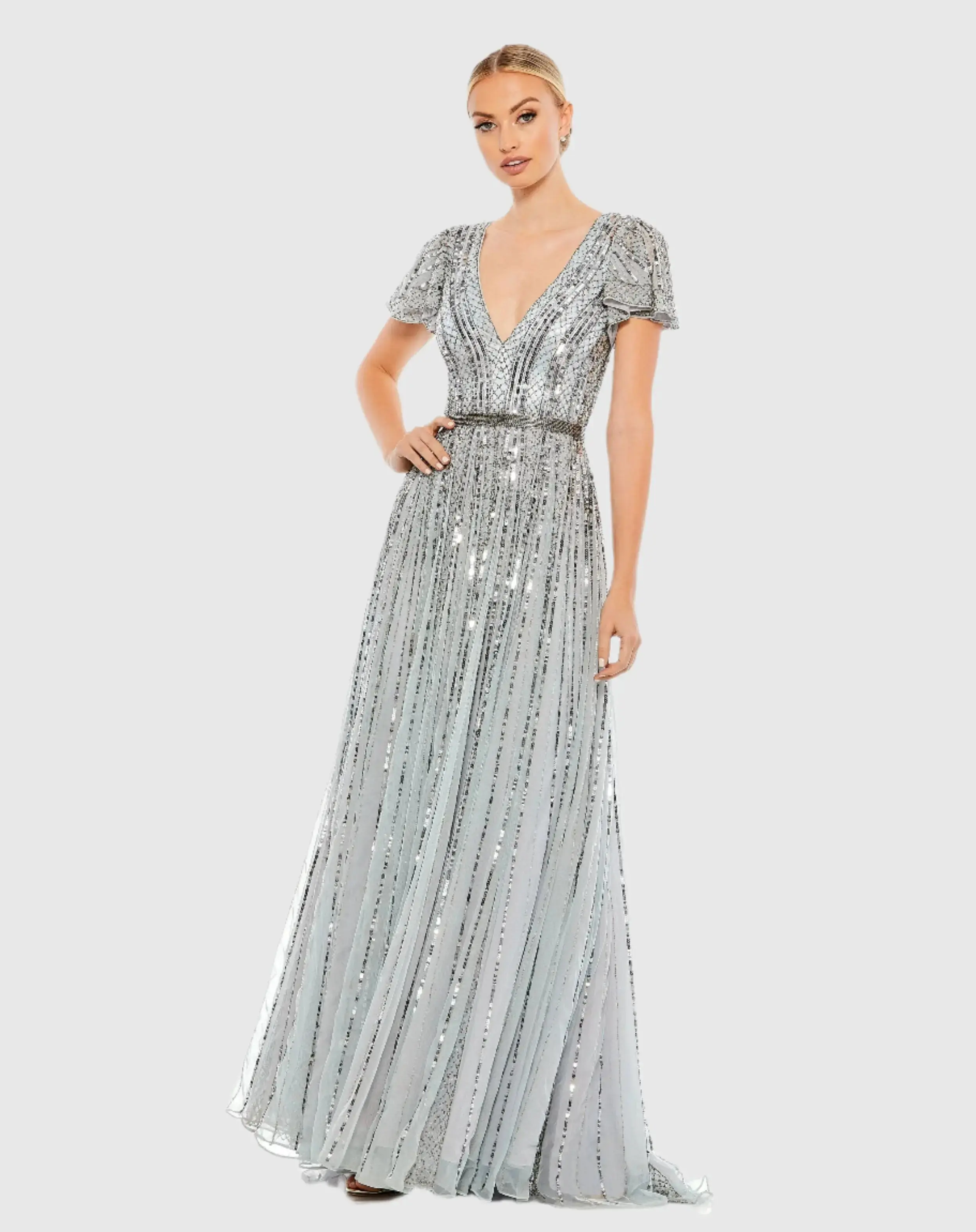 Stripe Sequin V-Neck Gown - Image 2
