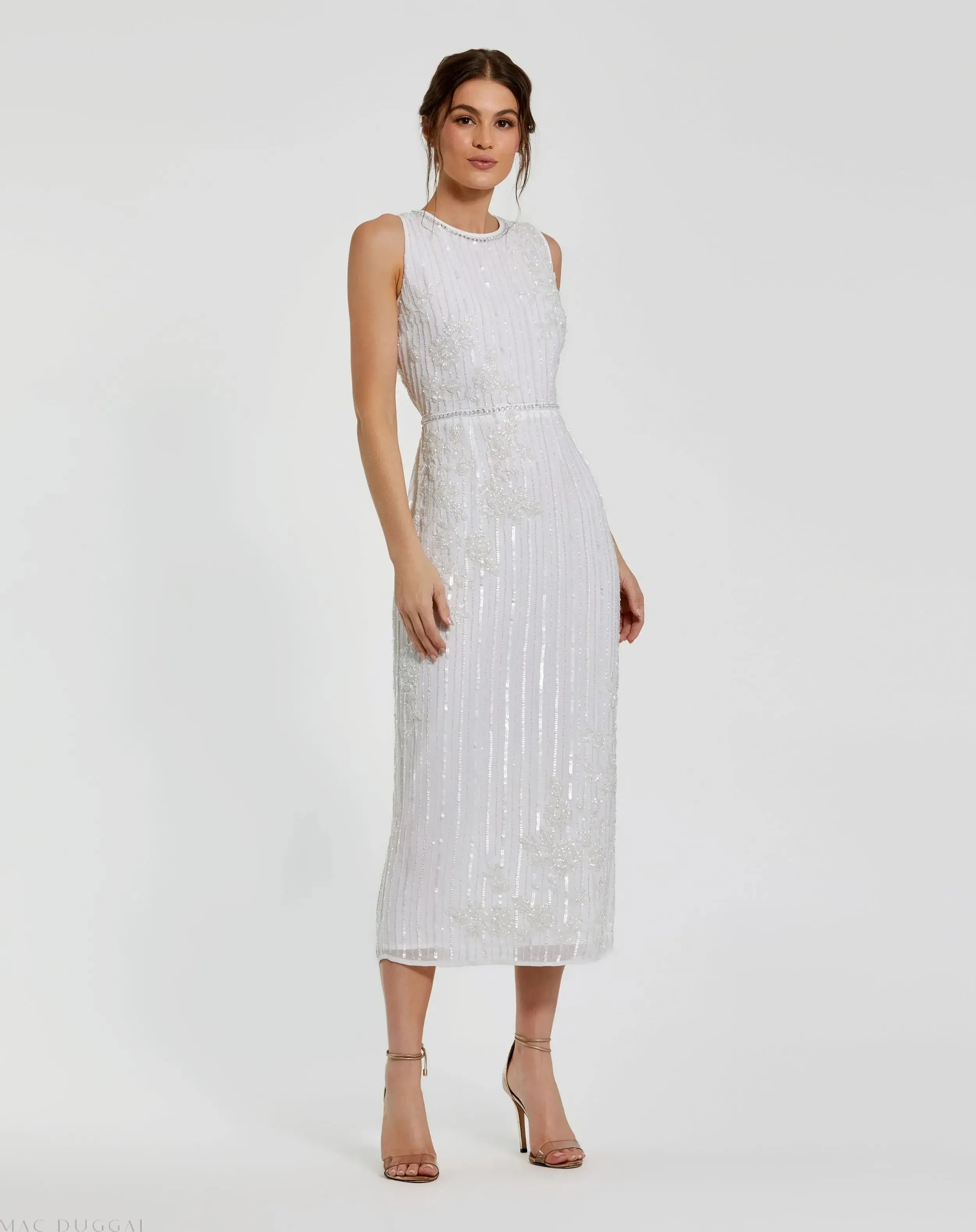 Striped Floral Embellished Sleeveless Midi Dress - Image 2