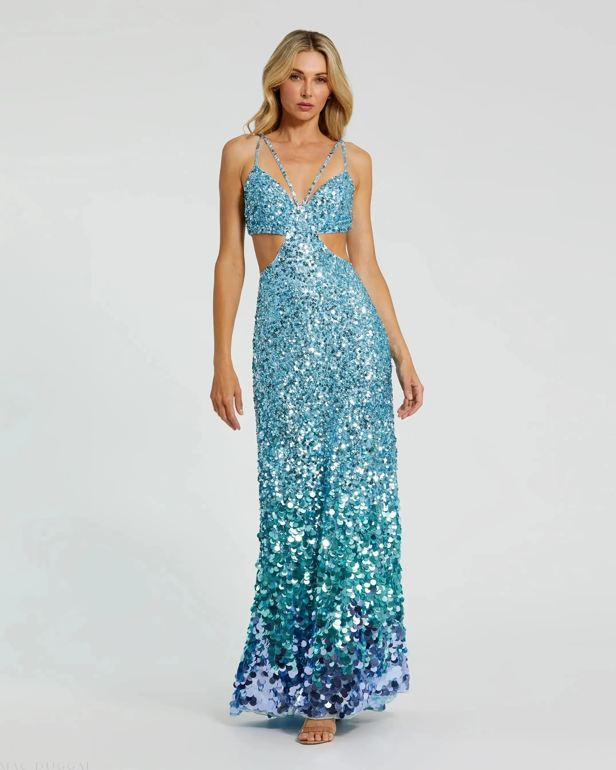 Thin Strap Cut Out Gown With Ombre Sequins - Image 2