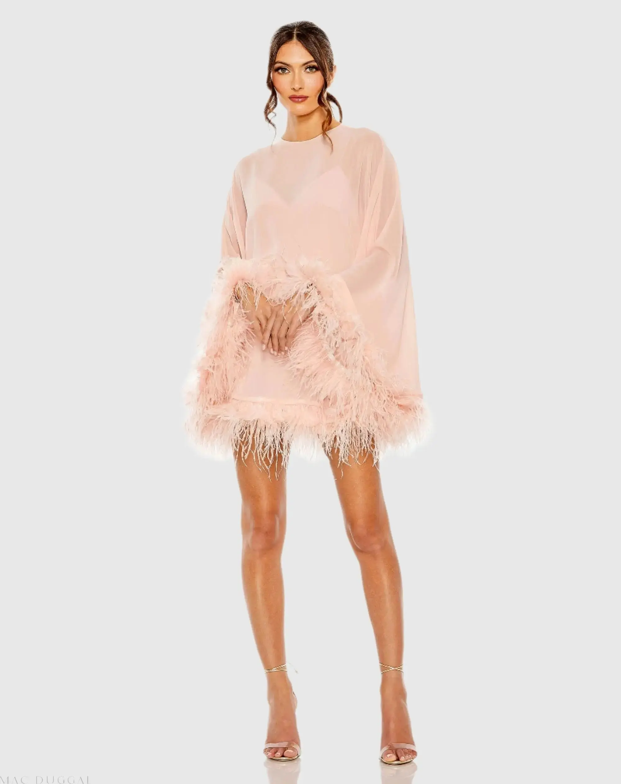 Trapeze Feather Trim Mini Dress - Image 2