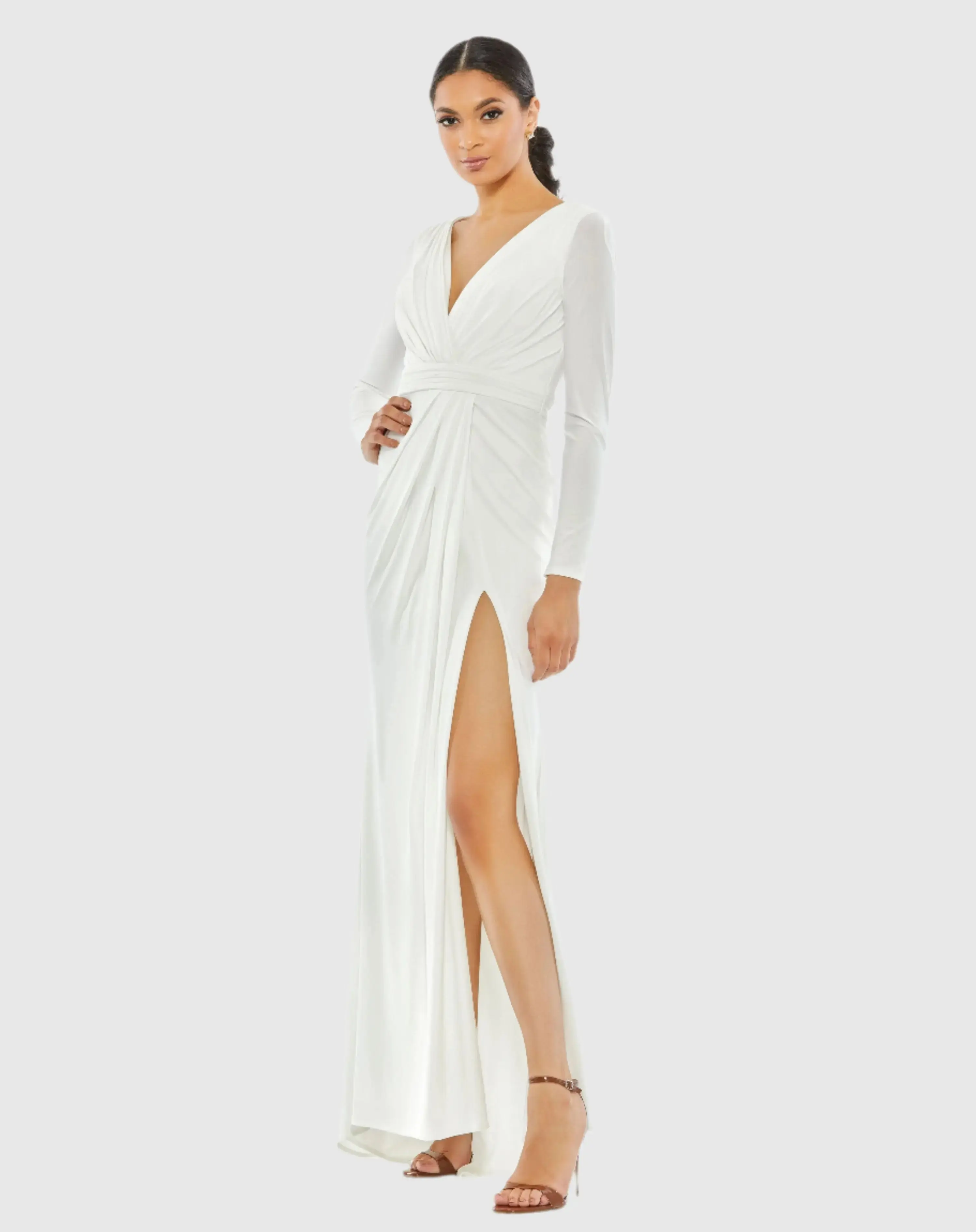 V-Neck Long Sleeve High Slit Gown - Image 2