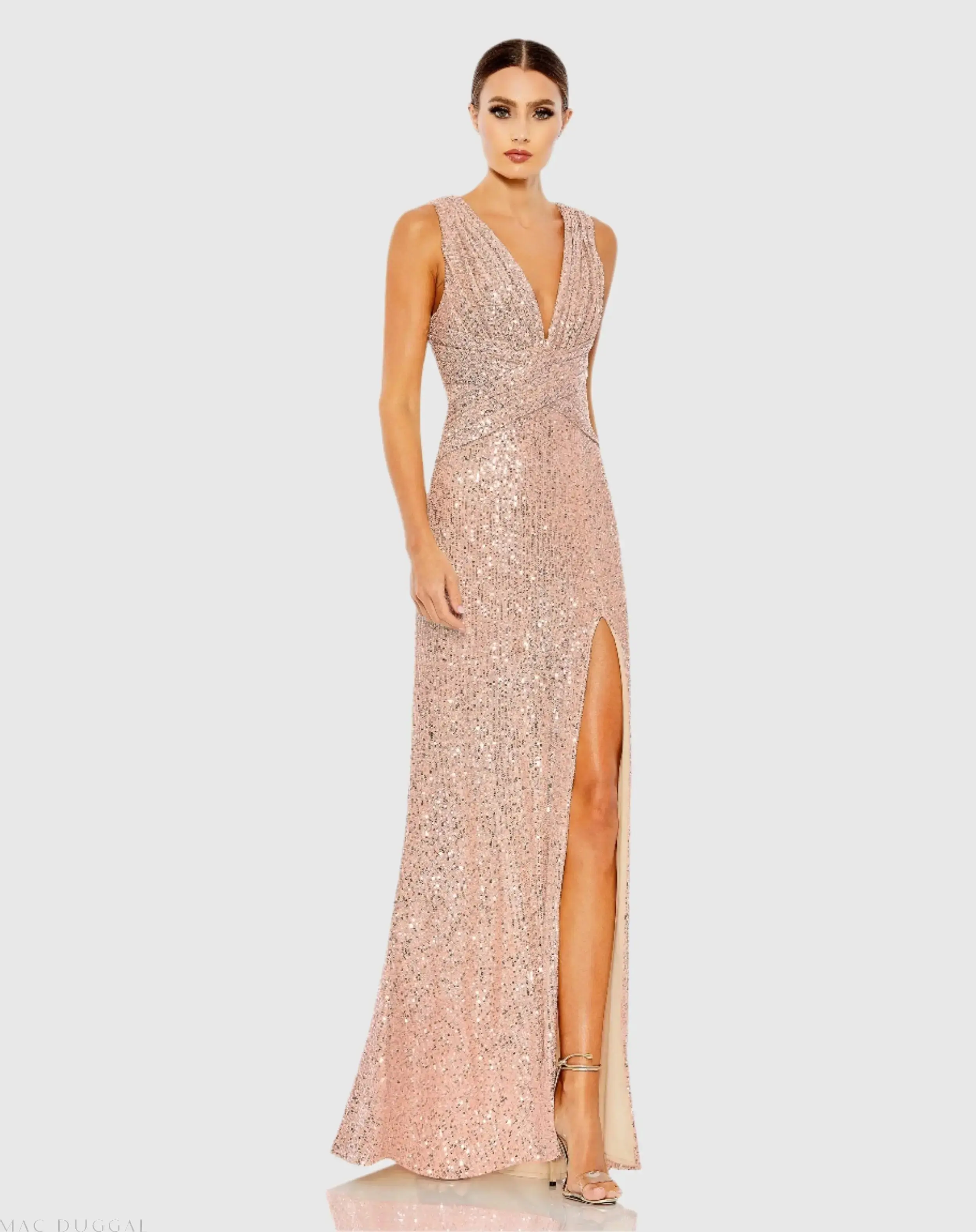 V-Neck Sequin Wrap Waist Gown - Image 3