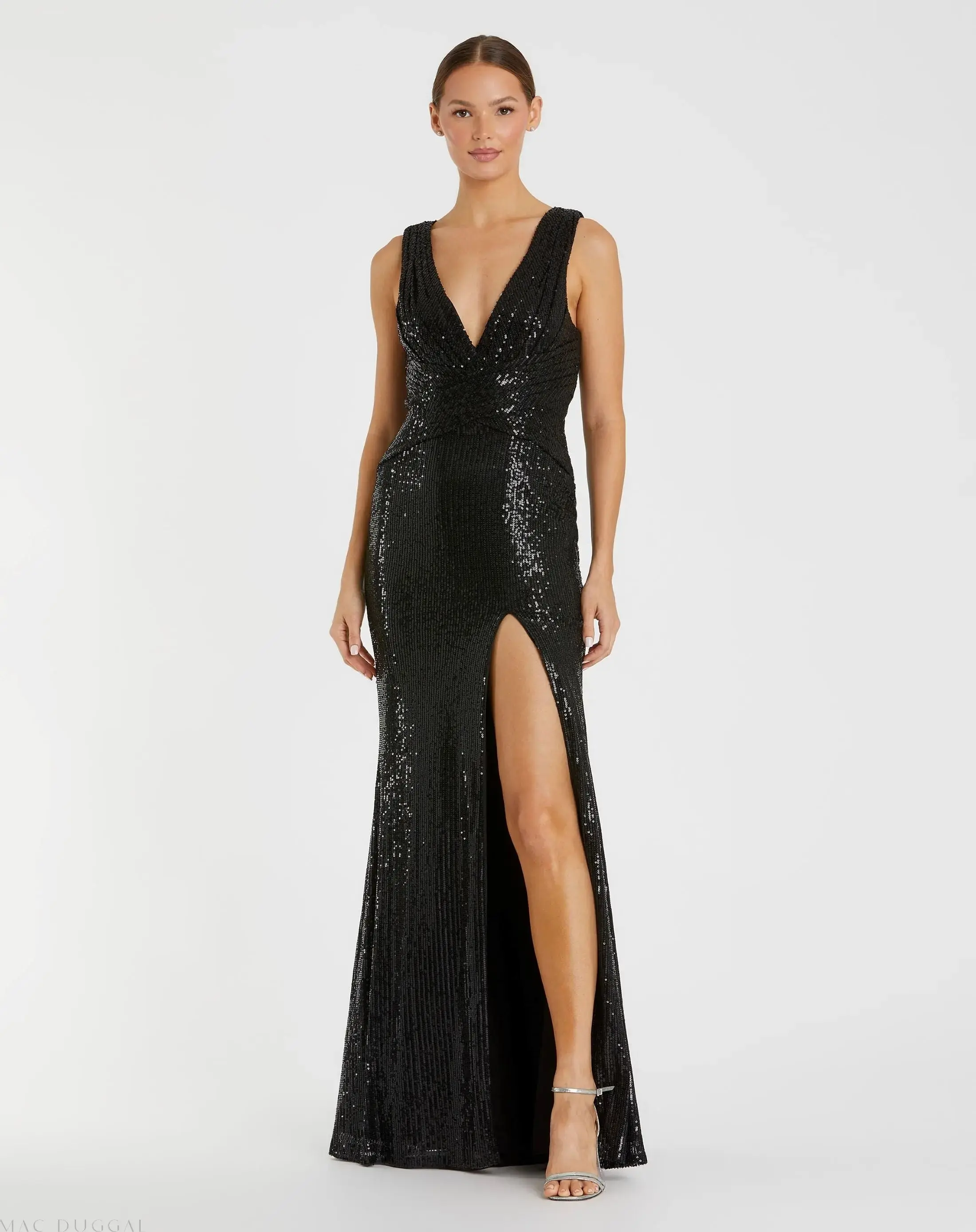 V-Neck Sequin Wrap Waist Gown - Image 4