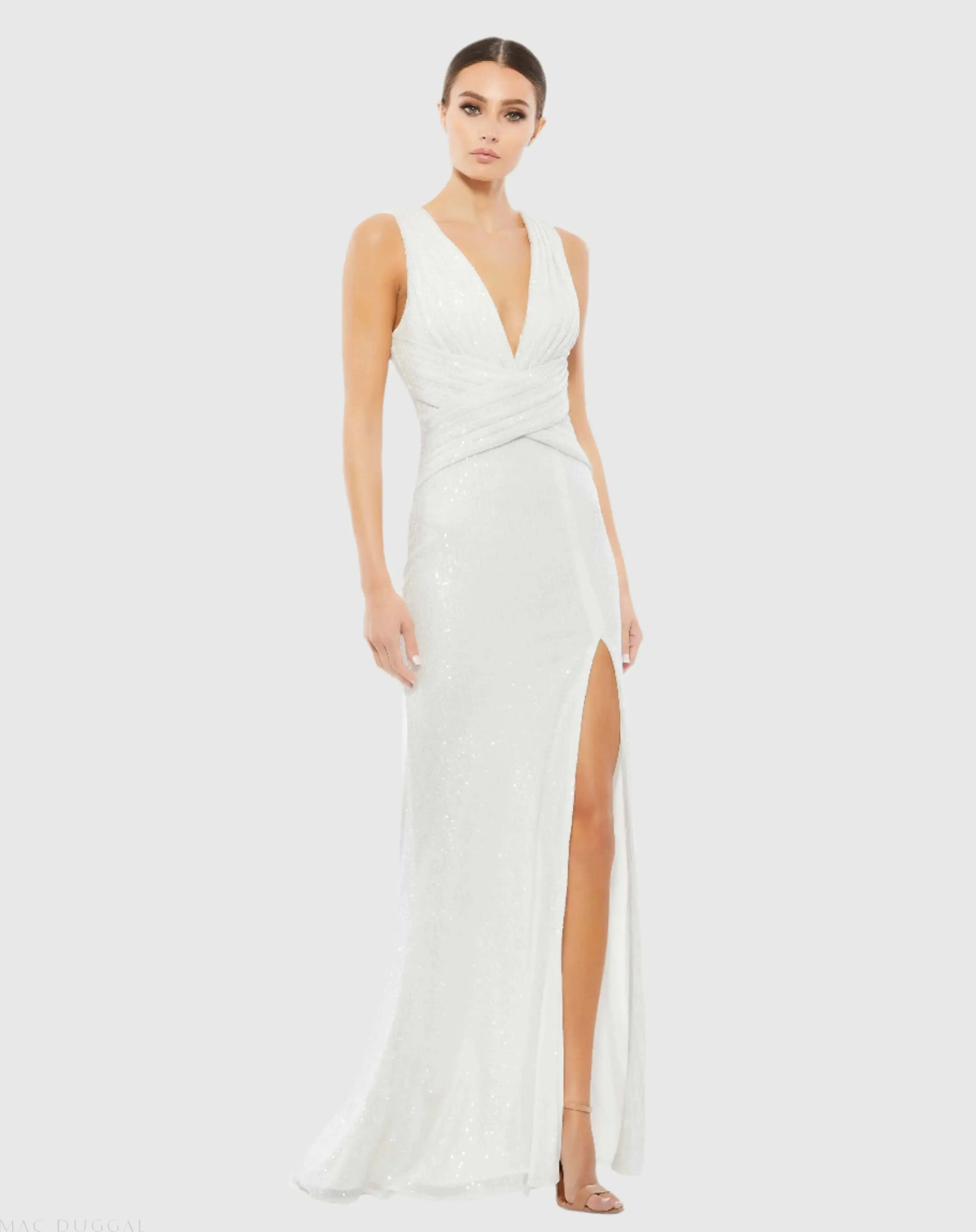 V-Neck Sequin Wrap Waist Gown - Image 5