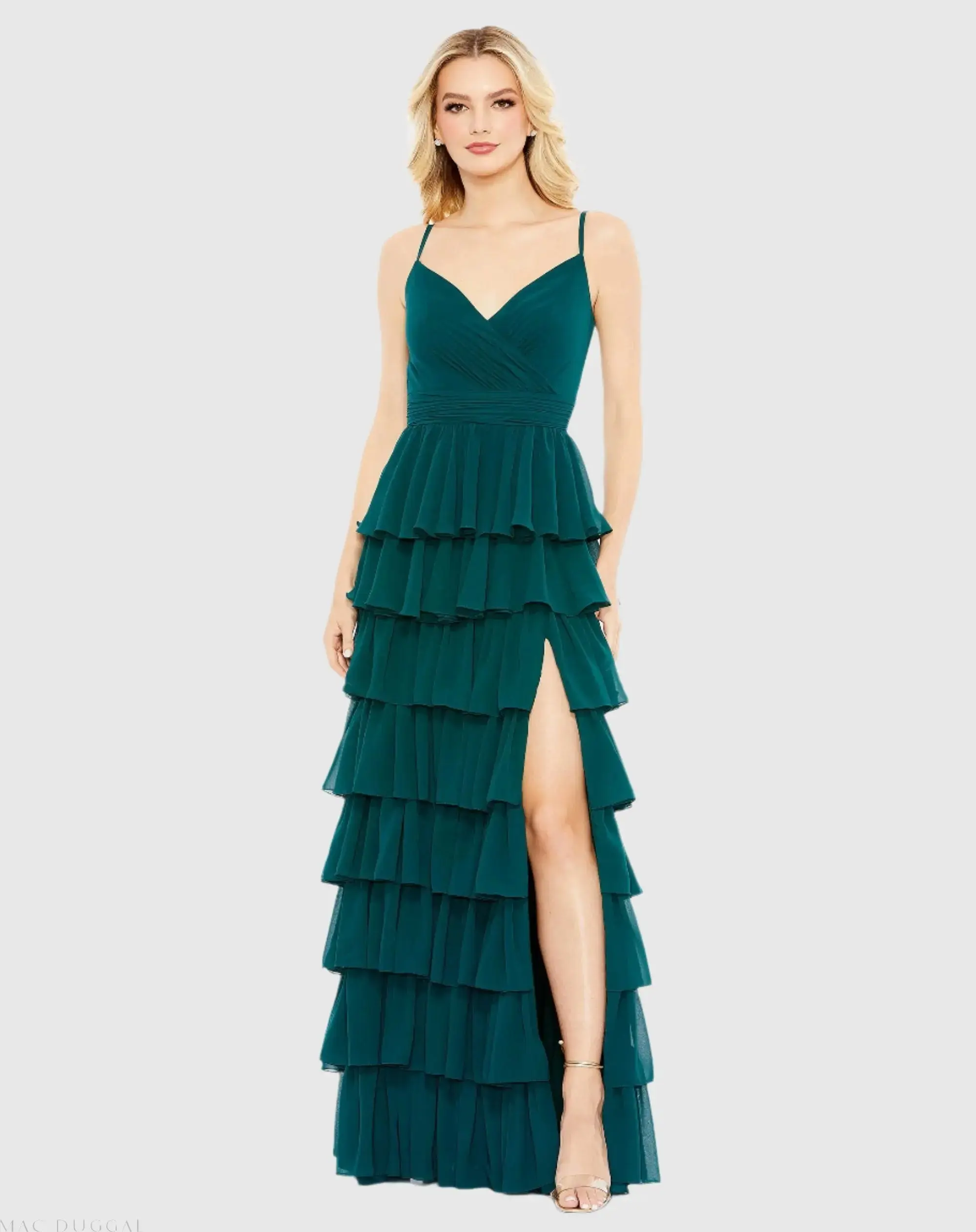 V-Neck Sleeveless Gown with Ruffled Skirt - Image 2