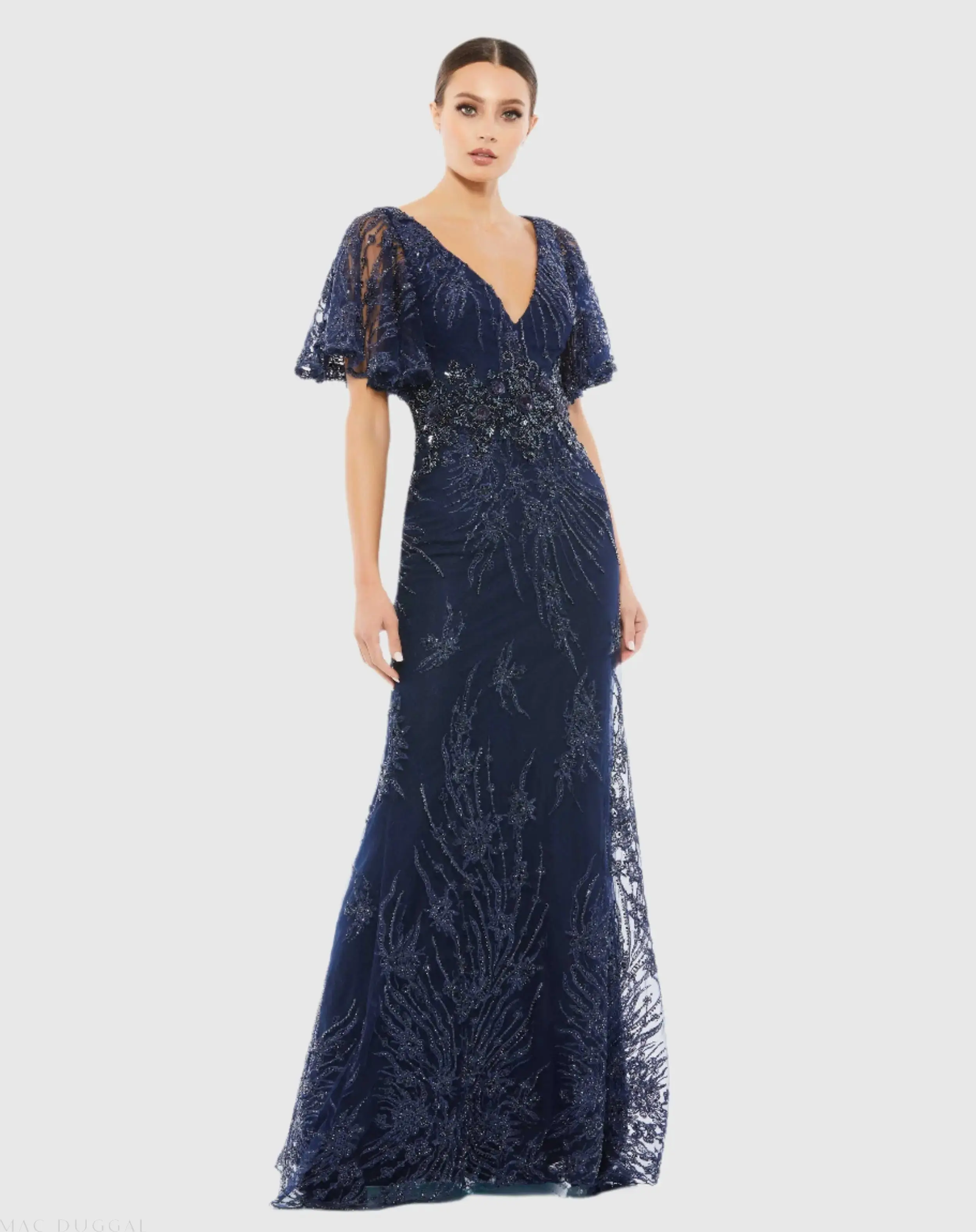 Vintage Flutter Sleeve Evening Gown - Image 2