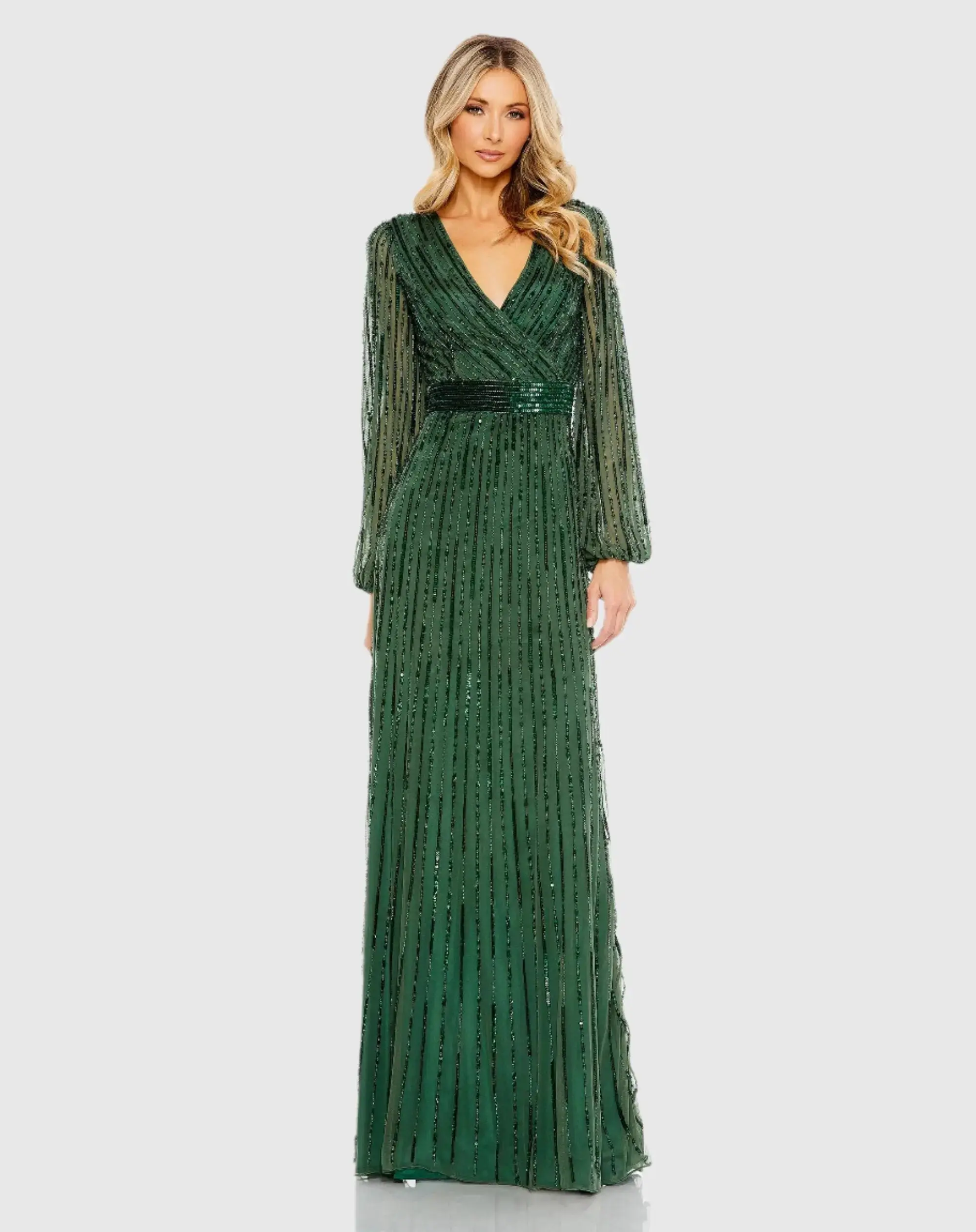 Wrap Over Puff Sleeve Embellished Gown - Image 2
